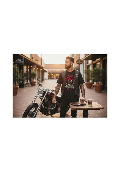 Urbantrendstore Unisex Motosiklet Baskılı Oversize Fit Rahat Geniş Salaş T-shirt Günlük Tişört Siyah