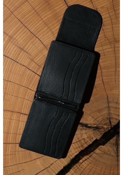 Lenax Leather Mono Klips Hakiki Deri Erkek Cüzdan Nakit Para Klipsli, Mıknatıslı Kapak, Bozuk Para Cepli Siyah