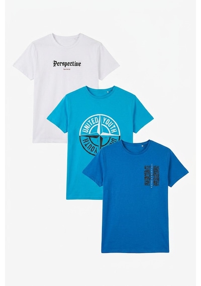 Buratti Pamuklu Baskılı 3'lü Paket T Shirt Erkek T Shirt 541s3 Parlıament-beyaz-açık Mavi