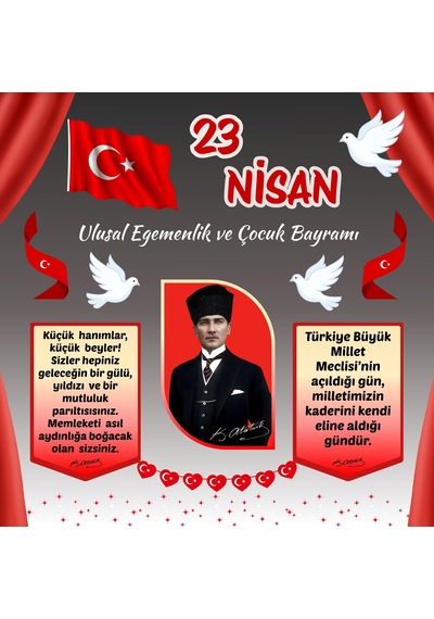 23 Nisan Ulusal Egemenlik Ve Çocuk Bayramı Pvc Vinil Pano Süsü 160x160 Cm Tek Parça Okul Sınıf Panosu Model 05 7