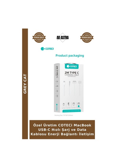 Özel Üretim Coteci Macbook Usb-c Hızlı Şarj Ve Data Kablosu Enerji Bağlantı İletişim