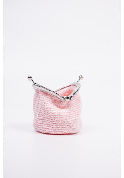 Fabric Craft Bag Bozuk Para Cüzdanı Merserize Pamuk Klipsli Örgü Pudra Pembesi