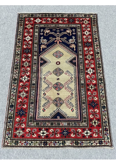 El Dokuma Büyük Seccade 135x208 Su Yeşili Lacivert Yün Namazlık