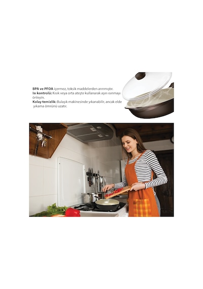 Prosteam 6 Katmanlı Granit Tava 26 Cm - Airfrey Yanmaz Yapışmaz Tava Kahverengi-krem