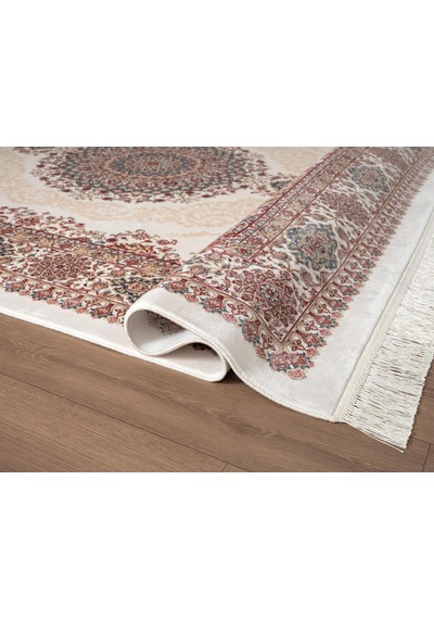 Imperial Luxe Il004r Krem Çerçeveli Göbekli Halı Klasik Desen 100 Tarak Bambu Viskon İpek Serisi-711 Krem