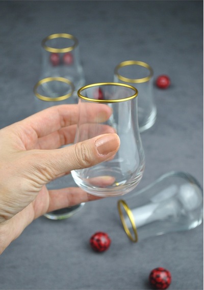 6 Adet Cam Altın Yaldızlı Kahve Yanı Bardağı 100 Ml Mini Su Bardak- Liona Gold