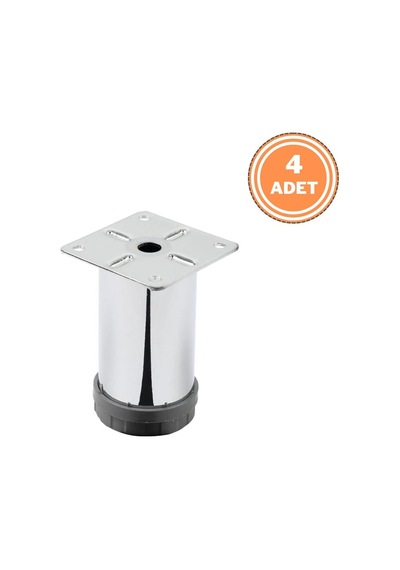 4 Adet Mobilya Ayağı Metal 8 Cm Alttan Ayarlı 42 Mm Krom Ayak