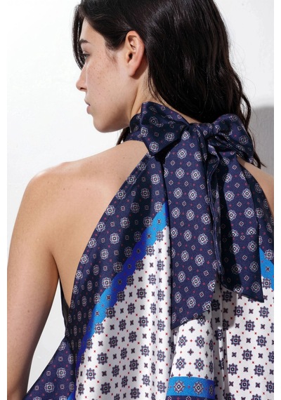 Hiccup Halter Yaka Saten Fular Top Mavi