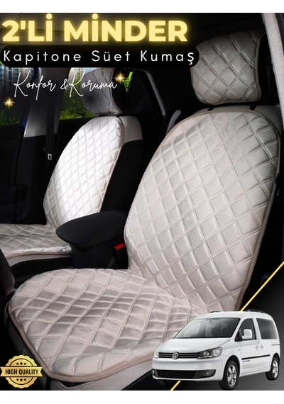 Volkswagen Caddy Uyumlu 2'li Süet Oto Koltuk Minderi Terletmez Universal Tam Koruma A8 Bej