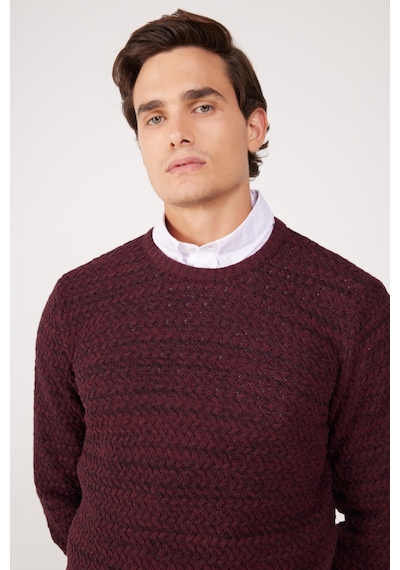 Wrangler Regular Fit Normal Kesim Bisiklet Yaka Bordo Erkek Triko Kazak W232580810 Bordo