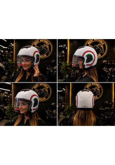 Jk526 X1 İtaly Beyaz Güneş Vizörlü Yarım Kask