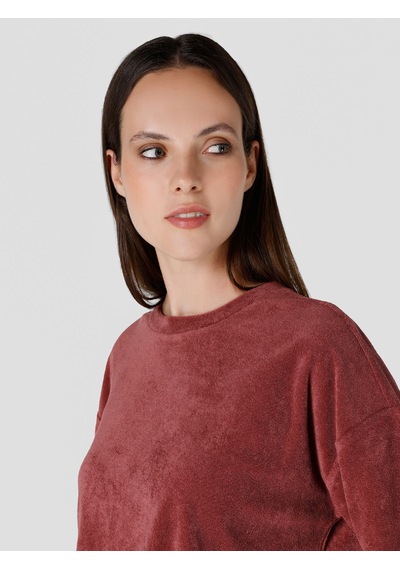 Colin's Colins Bisiklet Yaka Belden Lastikli Crop Kırmızı Kadın Kısa Kol Tişört Cl1065174 Cherry Kırmızı