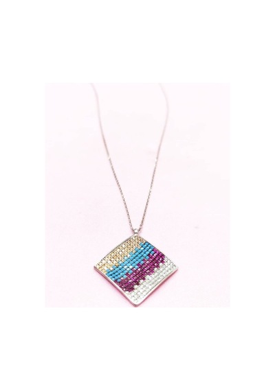 Oriental Kuyumculuk Jewellery Renkli Kare, Üçgen Gümüş Kolye Gümüş