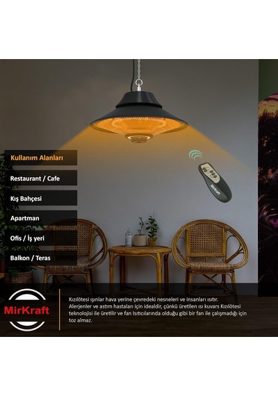 Elirg R.c Led Işıklı Elektrikli Isıtıcı, 2000 W, Uzaktan Kumandalı, İki Isıtma Kademesi, Ip45, Balkon Isıtıc