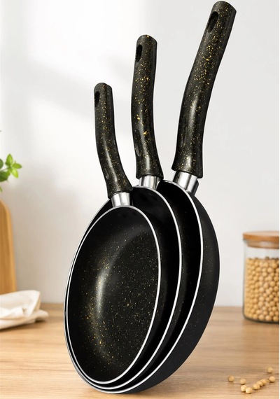 Çetcook 3'lu Tava Setı 20-24-26 Cm Siyah