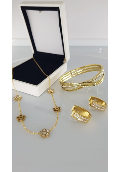 Mucize Gold Rengi Çelik Takı Seti Gümüş - Rose Gold