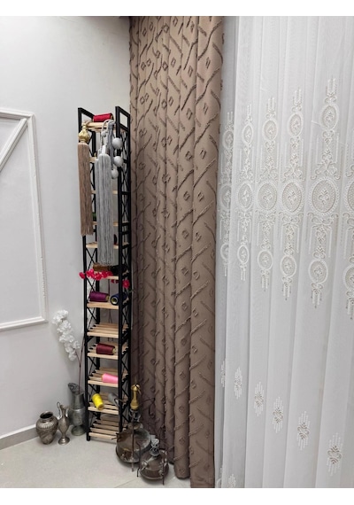 Nivemeshome Sedef 3-0006 Kahve 1/3 Pileli Fon Perde 60x270
