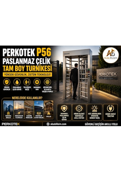 Als - P56 Paslanmaz Çelik Tam Boy Turnike Yüksek Güvenlikli Geçiş Kontrol Sistemi