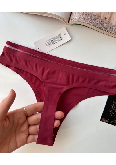 Orijinal Lazer Kesim Spandex Invisible Dikişsiz Transparan Detayl Bordo