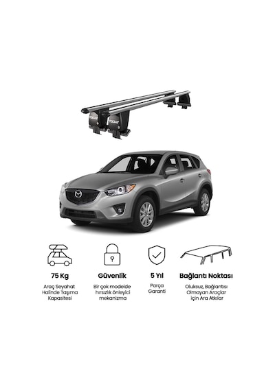 Royal Mazda Cx-5 2012-2015 Uyumlu Gri Kilitli Ara Atkı Port Bagaj Tavan Barı