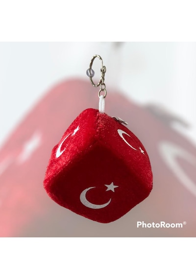 Aralmniavm Türk Bayraklı Peluş Vantuzlu Zar Araba Süsü Anahtarlık Çanta Süsü