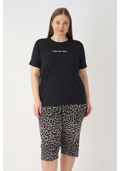 Remsa Büyük Beden Kadın Kısa Kol Kaprili Pijama Takımı 26082 Leopar