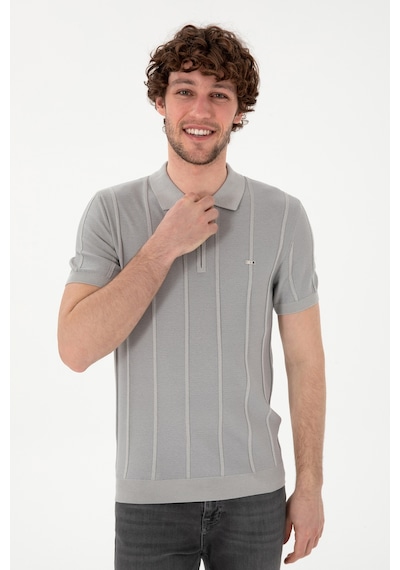 U.S. Polo Assn. Erkek Slim Fit Polo Yaka Açık Gri Tişört 50306457-VR001