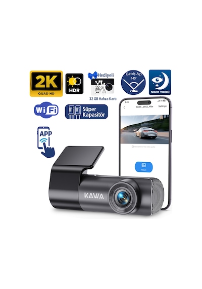 Kawa D5 Gen2 2k 1296p Wifi 145 Geniş Açı Lens Gece Görüşlü 32gb Hafıza Kartlı Akıllı Araç Kamerası