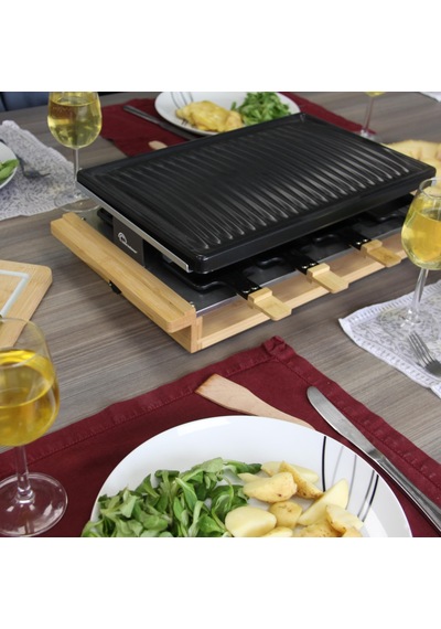 Lıttle Balance 8501 Premium Bamboo 8, Raclette Grill 8 Kişilik, Yapışmaz Kaplama, 1200 W, Gerçek Bambu Diğer