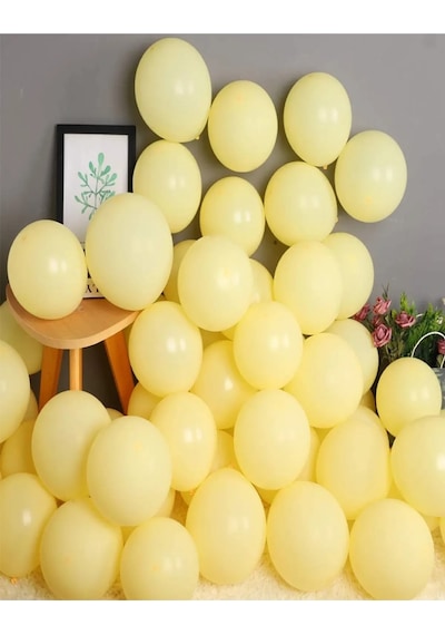 60 Adet Sarı Soft Makaron Pastel Renk Mat Balon