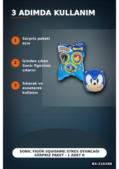 Sonic Figür Squishme Stres Oyuncağı Sürpriz Paket - 1 Adet Rastgele Model Bx-316288