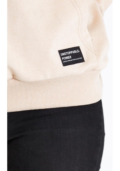 MMetalic Kadın Bej Kapüşonlu Basic Örme Sweatshirt