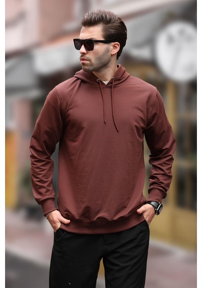 Madmext Acı Kahverengi Kapüşonlu Erkek Sweatshirt 7069 Acı Kahverengi