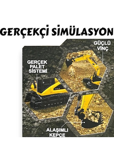 Uzaktan Kumandalı Işıklı Şarjlı 40 Mhz 15 M Kontrol Metal Uçlu Çok Fonksiyonlu Oyuncak Ekskavatör Karışık