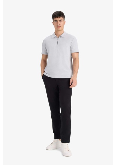 Defacto Regular Fit Polo Yaka Yarım Fermuarlı Pilise Kısa Kollu Tişört B7355ax25augr184 Gri