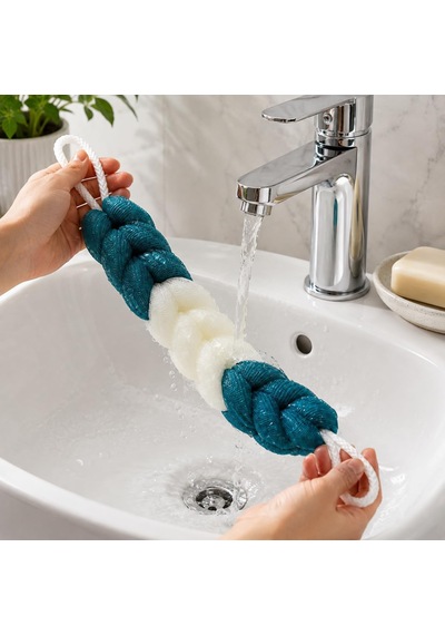 Uzun Sırt Ve Banyo Lifi Esneyebilir Örgülü Duş Lifi, Çift Tutma Saplı Vücut Kesesi, Sırt Temizleme Ve Duş Aksesuarı