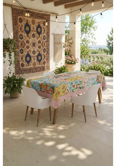 Vivanni Home Yıkanabilir Dikdörtgen Masa Örtüsü Günlük Kullanıma Uygun Pratik Ve Uzun Ömürlü Rengarenk Çiçekli