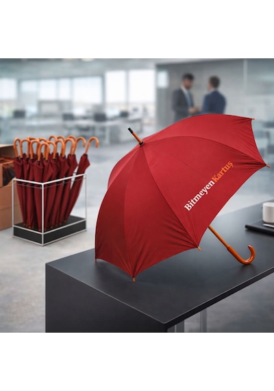 Bk Gift Bk Kurumsal Promosyon 5101 Kırmızı Baston Şemsiye 10 Adet 8 Telli Dayanıklı Logolu Şemsiye