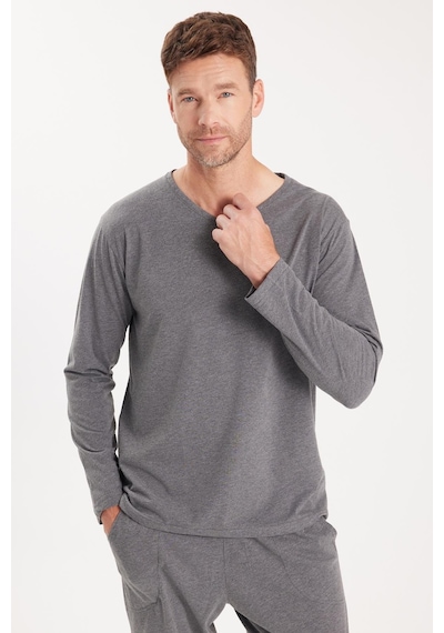 Tudors Erkek Standart Fit %100 Pamuk V Yaka Beli Lastikli Gri Pijama Takımı-37938 Gri