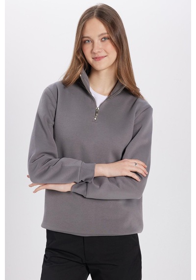 Tudors Unisex Relax Fit Rahat Kesim Pamuklu İçi Polarlı Yarım Fermuarlı Gri Dik Yaka Sweatshirt-31445 Gri Tudors Unisex Relax Fit Rahat Kesim Pamuklu İçi Polarlı Yarım Fermuarlı Gri Dik Yaka Sweatshirt-31445 Gri