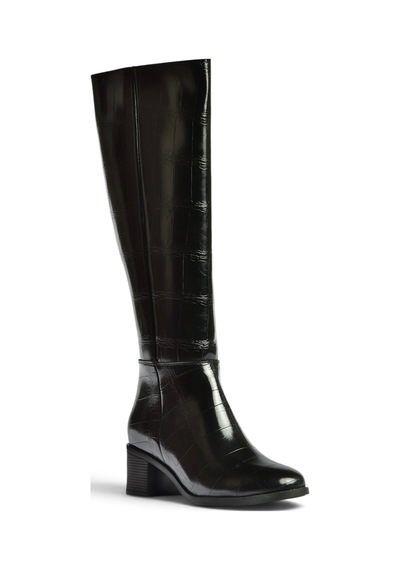 Fox Shoes Z608182811 Siyah Kroko Baskılı Kalın Topuklu Kadın Çizme