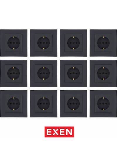 Exen Füme Topraklı Priz Mekanizma+çerçeve 10 Adet Prizler
