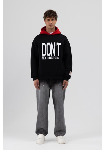 Vamos Çift Renk Baskılı Oversize Sweatshirt V70-92 Siyah