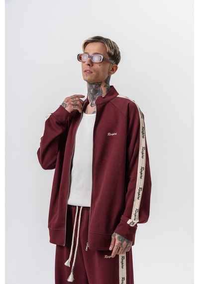 Erkek Respire Şerit Detaylı Dik Yaka Doubleface Zip Oversize Sweatshirt Bordo