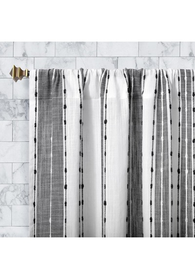 Lexroo Şantuk Doku Çizgili Pamuk Kafe Perdesi Valance, 132 Cm X 35 Cm, Siyah/beyaz