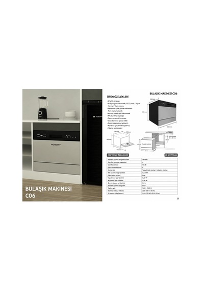 Moborv C06 220v Ankastre Veya Tezgah Üstü Ptc Kurutmalı Karavan Bulaşık Makinesi