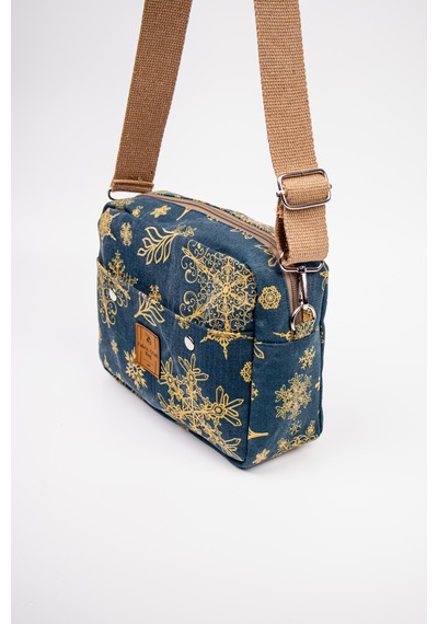 Fabric Craft Bag Omuz Çantası Kadın Taş Yıkamalı Duck Kumaş Çapraz Askılı Günlük Çanta Lacivert - Sarı