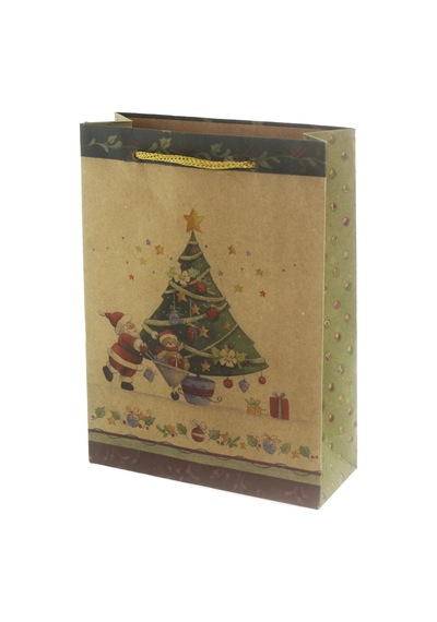 6 Adet 15X20Cm Kraft Karton Çanta Çam Ağaçlı