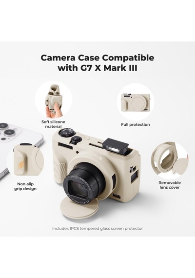 K&f Concept K&f Canon G7x Mark Iıı Uyumlu Silikon Kılıf + Ekran Koruyucu / Krem Beige+yellow