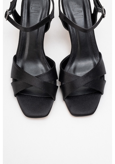 Luvishoes Luvi Shoes Melin Siyah Saten Çapraz Bantlı Kadın Topuklu Ayakkabı Saten Siyah